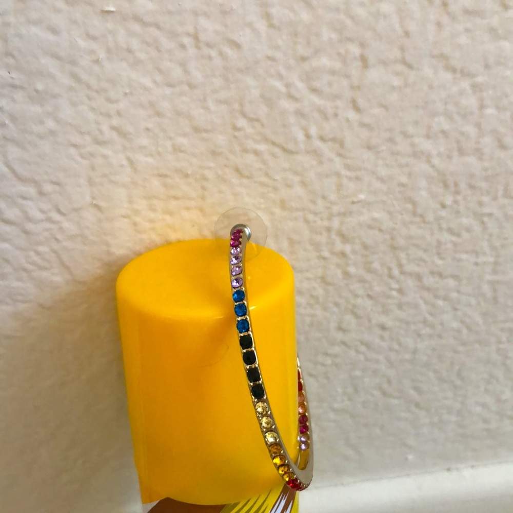 Oversized Very Large Jumbo Hoop Earrings With A Rainbow of Colored Stones NWOT - Picture 6 of 6